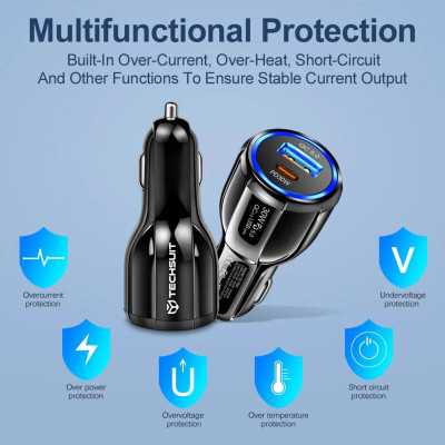 Incarcator masina USB QC5.0 30W + Type-C PD30W Techsuit, TE-022 - 4