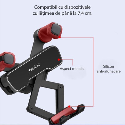 Suport Auto Yesido pentru telefon, fixare sigura cu adeziv pe bord, Universal, Negru - 2 Suport Auto Yesido pentru telefon, fixare sigura cu adeziv pe bord, Universal, Negru - 2