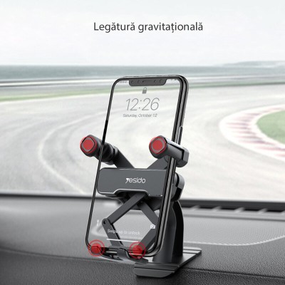 Suport Auto Yesido pentru telefon, fixare sigura cu adeziv pe bord, Universal, Negru - 3 Suport Auto Yesido pentru telefon, fixare sigura cu adeziv pe bord, Universal, Negru - 3
