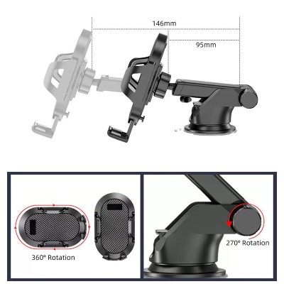 Suport de telefon auto bord, parbriz Techsuit S113, negru - 2 Suport de telefon auto bord, parbriz Techsuit S113, negru - 2