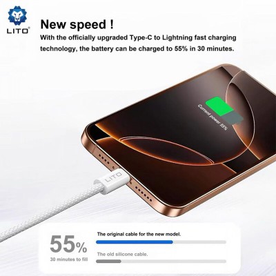 Cablu de date Fast Charging Type-C la Lightning Lito, 1m, 60W, LD04 - 5