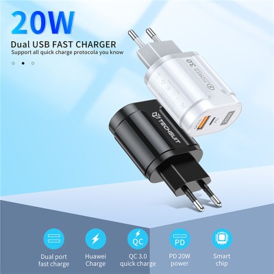 Incarcator priza USB-C PD20W, QC3.0 Techsuit, negru, CHPD038 - 3 Incarcator priza USB-C PD20W, QC3.0 Techsuit, negru, CHPD038 - 3