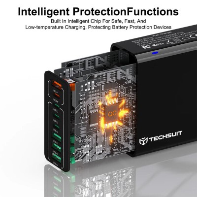 Incarcator priza 4xUSB, 4xType-C Fast Charging Techsuit, negru, CHPD224 - 6