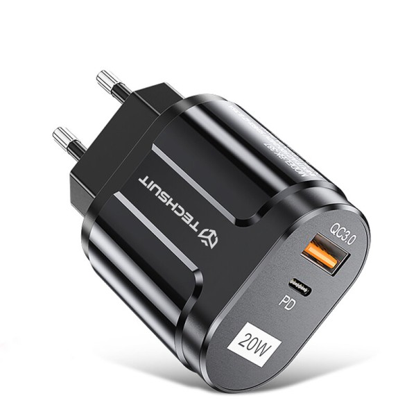 Incarcator priza USB-C PD20W, QC3.0 Techsuit, negru, CHPD038