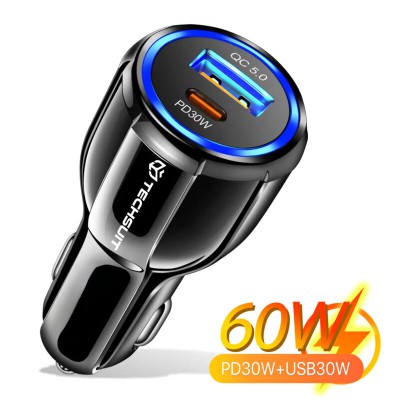Incarcator masina USB QC5.0 30W + Type-C PD30W Techsuit, TE-022 - 1