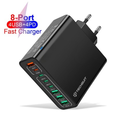 Incarcator priza 4xUSB, 4xType-C Fast Charging Techsuit, negru, CHPD224 - 1 Incarcator priza 4xUSB, 4xType-C Fast Charging Techsuit, negru, CHPD224 - 1