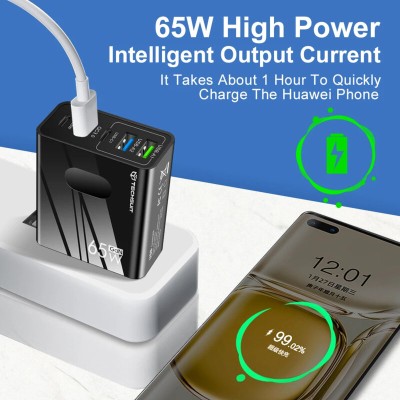 Incarcator priza GaN Fast Charge 65W + cablu tip C Techsuit, negru, CHC1 - 3 Incarcator priza GaN Fast Charge 65W + cablu tip C Techsuit, negru, CHC1 - 3