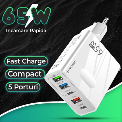 Incarcator priza GaN Fast Charge 65W + cablu tip C Techsuit, negru, CHC1 - 4 Incarcator priza GaN Fast Charge 65W + cablu tip C Techsuit, negru, CHC1 - 4