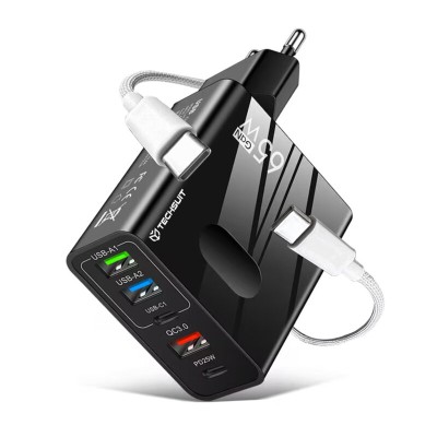 Incarcator priza GaN Fast Charge 65W + cablu tip C Techsuit, negru, CHC1 - 6 Incarcator priza GaN Fast Charge 65W + cablu tip C Techsuit, negru, CHC1 - 6