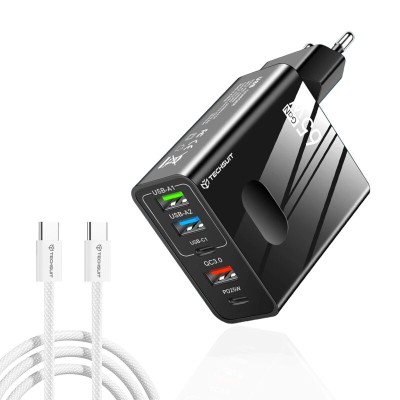 Incarcator priza GaN Fast Charge 65W + cablu tip C Techsuit, negru, CHC1 - 7 Incarcator priza GaN Fast Charge 65W + cablu tip C Techsuit, negru, CHC1 - 7