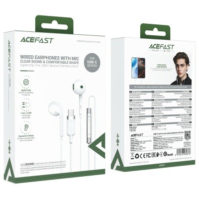 Casti half-in-ear Type-C cu microfon HD Acefast L7, 1.2m, alb - 2
