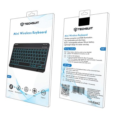 Mini tastatura wireless cu lumini RGB Techsuit WK1, negru - 1 Mini tastatura wireless cu lumini RGB Techsuit WK1, negru - 1