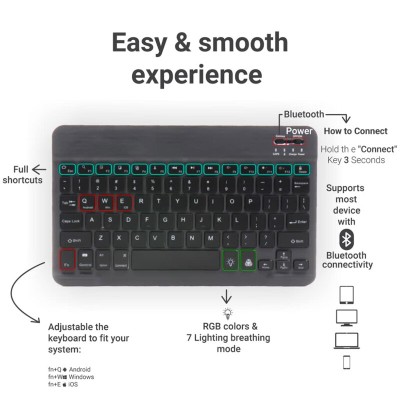 Mini tastatura wireless cu lumini RGB Techsuit WK1, negru - 3 Mini tastatura wireless cu lumini RGB Techsuit WK1, negru - 3