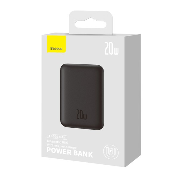 Baterie Externa USB-C, MagSafe, 10000mAh, 20W + Cablu Type-C, 60W, 30cm - Baseus Magnetic Mini (PPCX070001) - Black