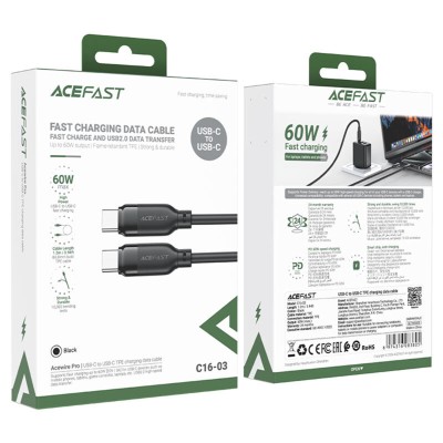 Cablu alimentare tip C, 60W, 3A Acefast, C16-03, negru, 1.2m - 2