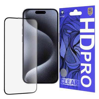 Folie sticla iPhone 15 Pro Lito HD Pro Clear, negru - 1 Folie sticla iPhone 15 Pro Lito HD Pro Clear, negru - 1