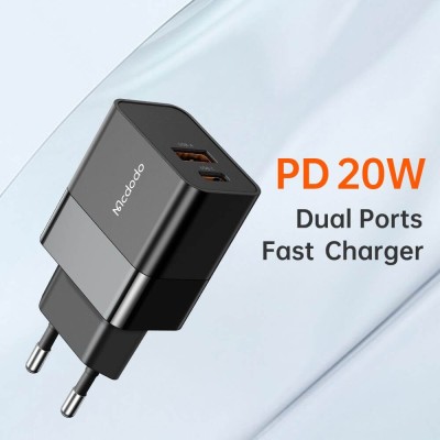 Incarcator pentru Priza, USB-A, USB-C, Fast Charger, 20W - Mcdodo Hydrogen Series (CH-1951) - Black - 1