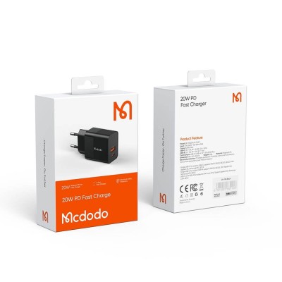 Incarcator pentru Priza, USB-A, USB-C, Fast Charger, 20W - Mcdodo Hydrogen Series (CH-1951) - Black - 4