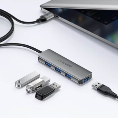 Hub USB, 5Gbps, 4 x USB3.0, 5V/3A, Plug & Play Acefast J17, gri - 5
