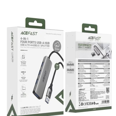Hub USB, 5Gbps, 4 x USB3.0, 5V/3A, Plug & Play Acefast J17, gri - 6
