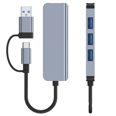 Hub Multiport, USB, Type-C la USB 3.0, 3x USB 2.0 - Techsuit DataBridge 4 in 1 (H8) - Gray - 2