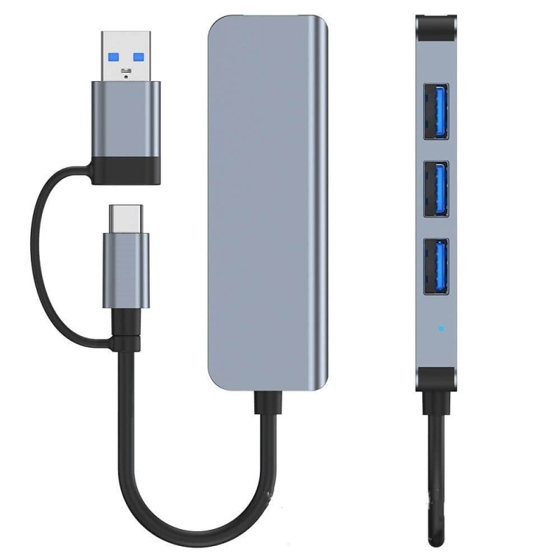 Hub Multiport, USB, Type-C la USB 3.0, 3x USB 2.0 - Techsuit DataBridge 4 in 1 (H8) - Gray - 2