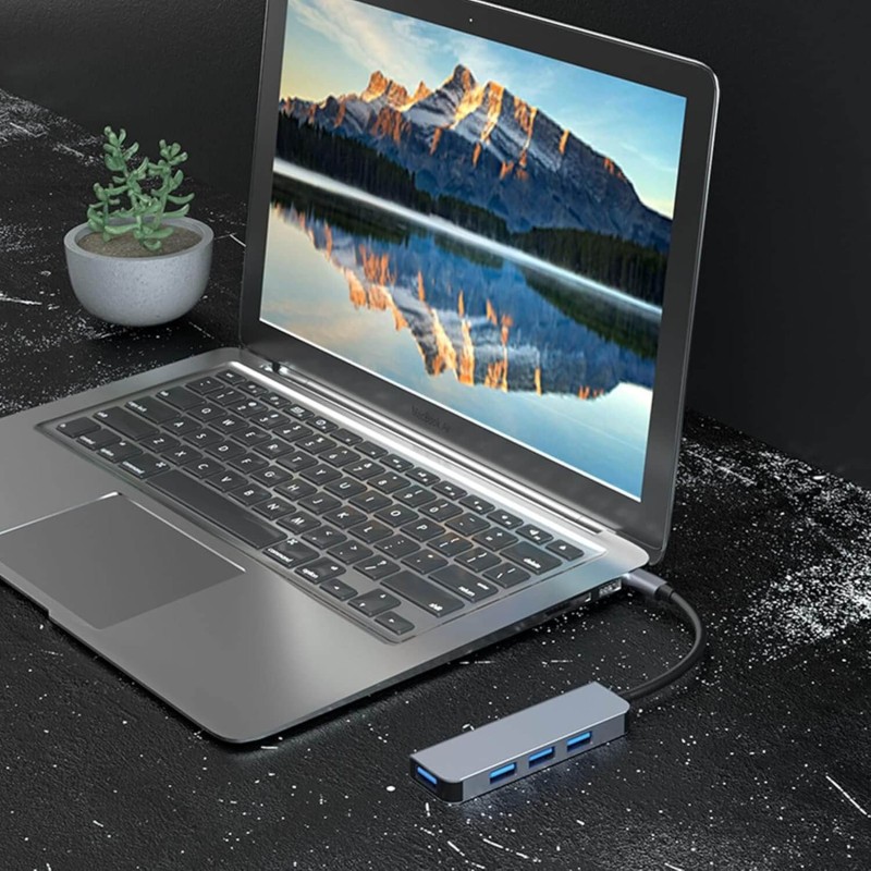 Hub Multiport, USB, Type-C la USB 3.0, 3x USB 2.0 - Techsuit DataBridge 4 in 1 (H8) - Gray - 3