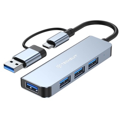 Hub Multiport, USB, Type-C la USB 3.0, 3x USB 2.0 - Techsuit DataBridge 4 in 1 (H8) - Gray - 1