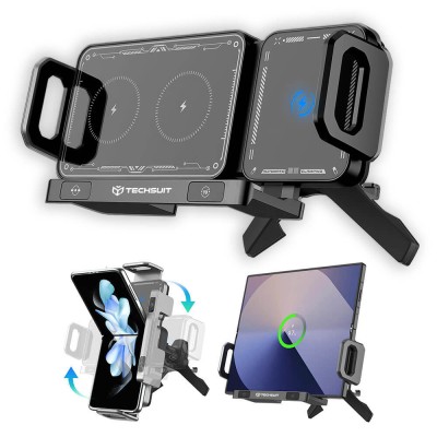 Suport Telefon/Tableta pentru Masina, Incarcare Wireless, Rotatie 90°, 15W - Techsuit ModoDock (SW1) - Black - 1