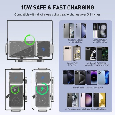 Suport Telefon/Tableta pentru Masina, Incarcare Wireless, Rotatie 90°, 15W - Techsuit ModoDock (SW1) - Black - 5