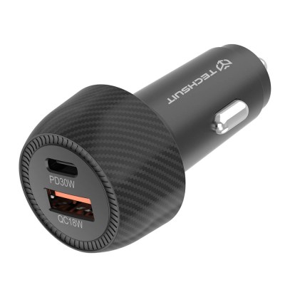 Incarcator auto Fast Charge USB, Type-C, 48W Techsuit C7, negru - 2