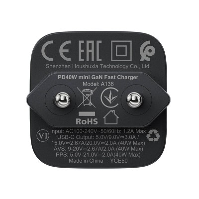 Mini incarcator de retea Type-C, GaN Acefast A136, 40W, negru - 5