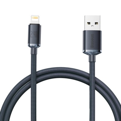 Cablu de Date USB la Lightning 2.4A, 1.2m - Baseus Crystal Shine (CAJY000001) - Black - 1