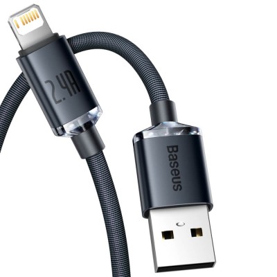 Cablu de Date USB la Lightning 2.4A, 1.2m - Baseus Crystal Shine (CAJY000001) - Black - 2