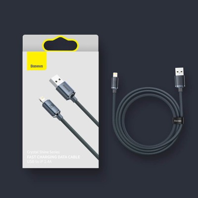 Cablu de Date USB la Lightning 2.4A, 1.2m - Baseus Crystal Shine (CAJY000001) - Black - 7