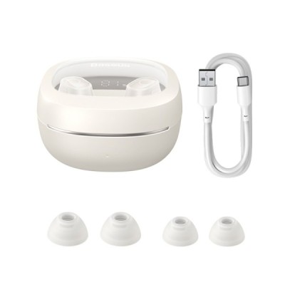 Casti Bluetooth V5.3 cu Smart Display, TWS  - Baseus WM02+ (NGTW370302) - Creamy White