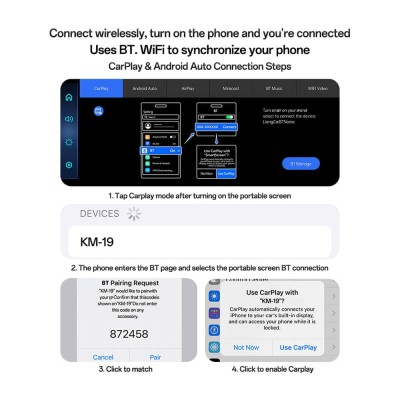 Camera pentru Masina cu Ecran 10.26", Plug&Play, CarPlay, Android Auto, AirPlay - Yesido (KM19) - Black