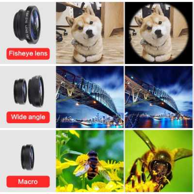 Lentile pentru telefon (set 3) - Techsuit Macro, Wide Angle, Fish Eye (W33) - Black - 4