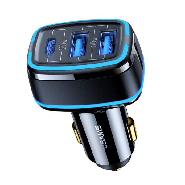 Incarcator auto Usams Type-C + 2xUSB, 80W, negru, US-CC126