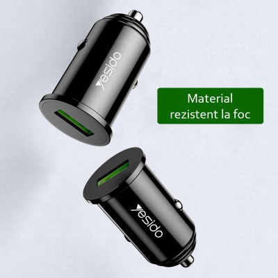 Incarcator auto Yesido Y38, USB QC2.0, QC3.0, FCP, AFC 18W, 3A, negru - 3 Incarcator auto Yesido Y38, USB QC2.0, QC3.0, FCP, AFC 18W, 3A, negru - 3