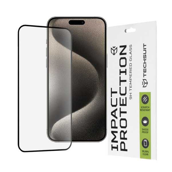 Folie pentru iPhone 15 Pro Max , iPhone 16 Plus - Techsuit 111D Full Cover , Full Glue Glass - Black