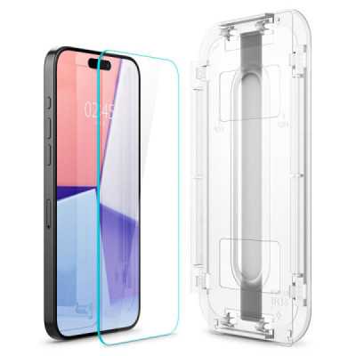 Folie pentru iPhone 15 Pro (set 2) - Spigen Glas.tR EZ FIT - Clear - 3