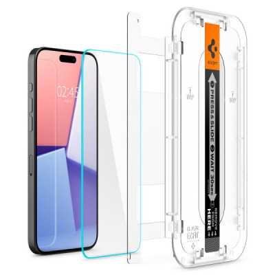 Folie pentru iPhone 15 Pro (set 2) - Spigen Glas.tR EZ FIT - Clear - 6