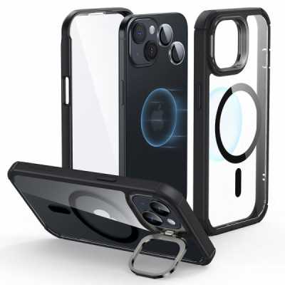 Husa pentru iPhone 15 + Folie - ESR Armor Tough Kickstand HaloLock - Clear Black - 4