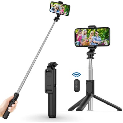 Selfie stick trepied, telecomanda Bluetooth Techsuit Q01, 101cm, negru - 1 Selfie stick trepied, telecomanda Bluetooth Techsuit Q01, 101cm, negru - 1