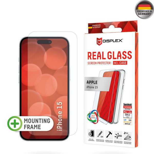 Folie pentru iPhone 15 - Displex Real Glass + Case - Clear