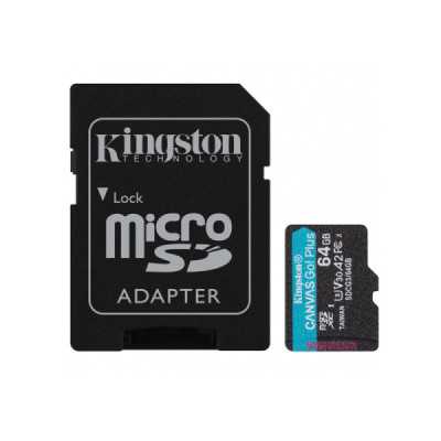 Card de Memorie cu Adaptor, 64GB - Kingston Canvas Go Plus (SDCG3/64GB) - Black - 1