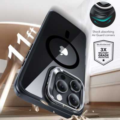 Husa pentru iPhone 16 Pro Max + Folie - ESR Classic Hybrid HaloLock Kickstand - Clear Black - 3