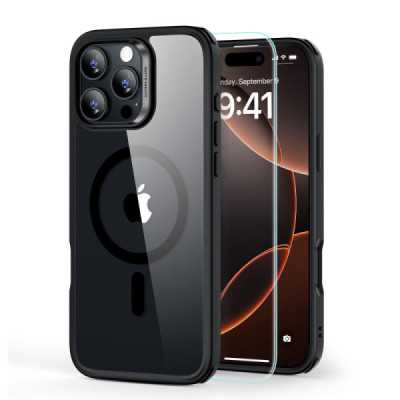 Husa pentru iPhone 16 Pro + Folie - ESR Classic Hybrid HaloLock - Clear / Black - 1