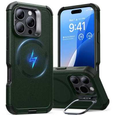 Husa pentru iPhone 16 Pro - ESR Cyber Armor Kickstand - Green - 1